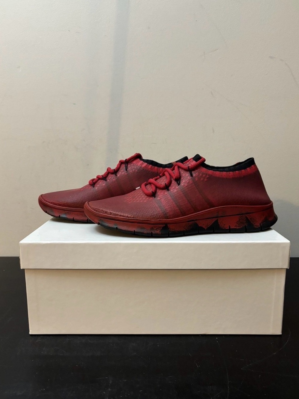 Maison Martin Margiela Cracked Paint Knit Trainer Red Black